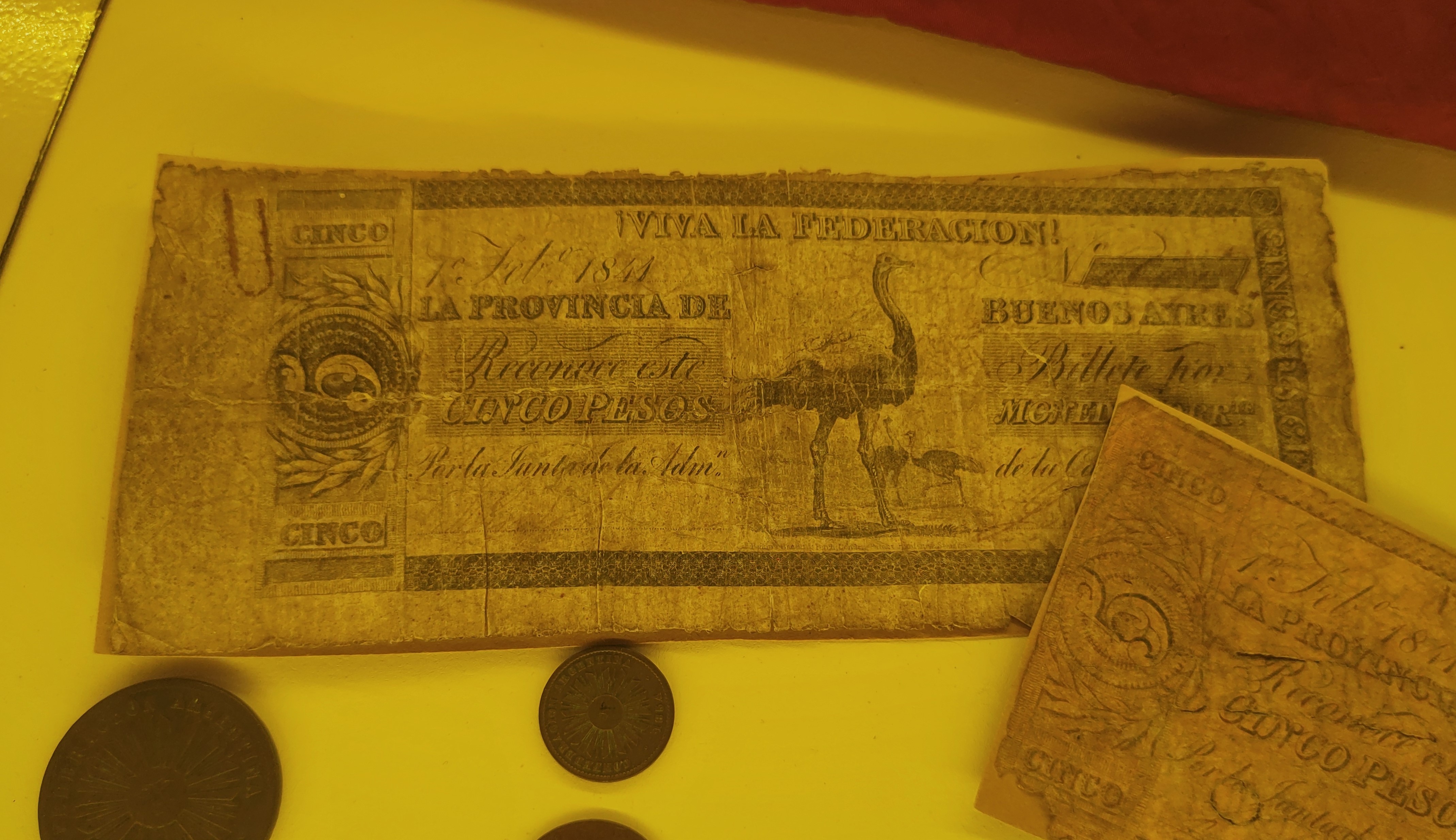 Billete "Viva la Federación", Argentina. Circulante entre 1840 y 1854. En el Museo Pampeano de Chascomús.